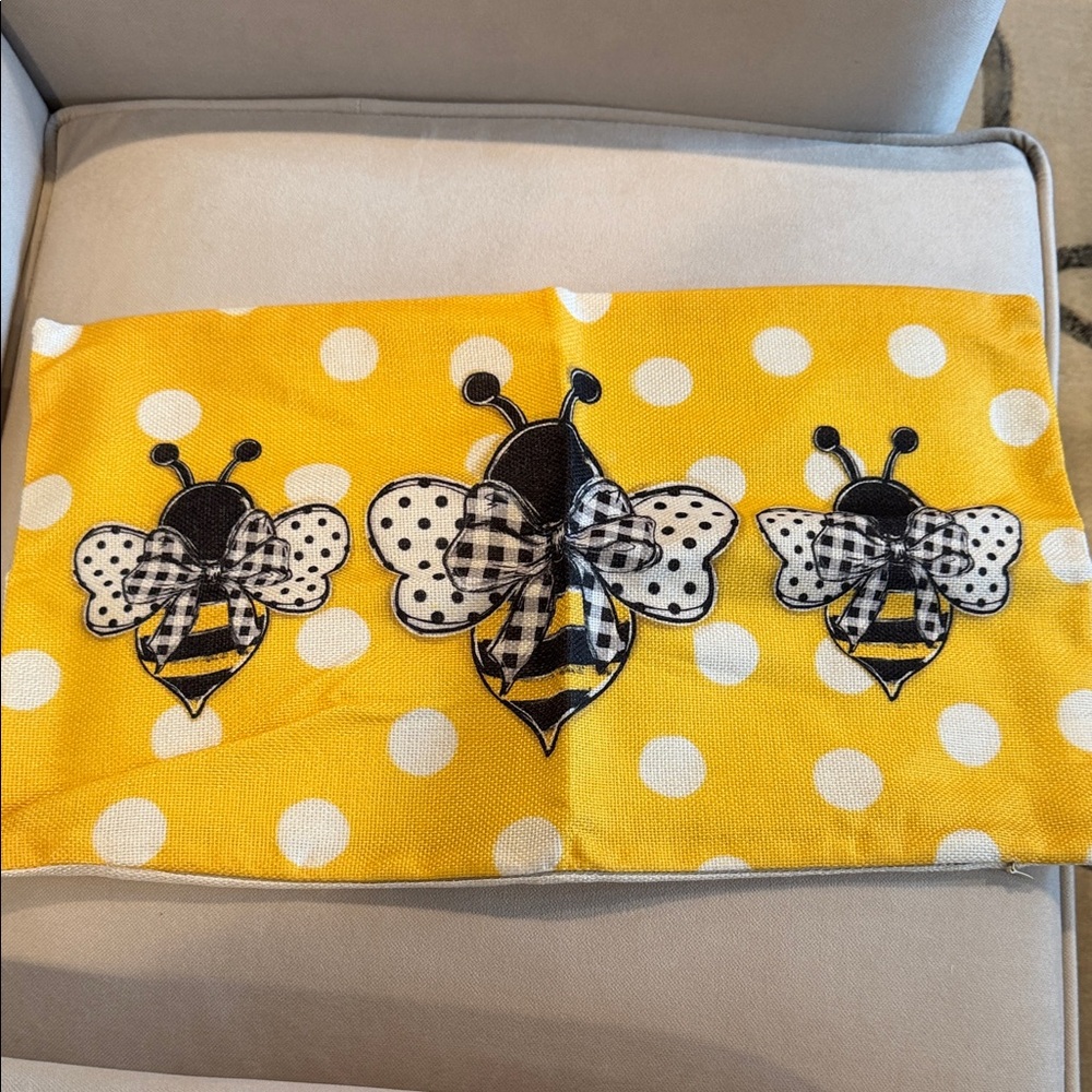 Yellow Polka Dot Bee Pillow Cover